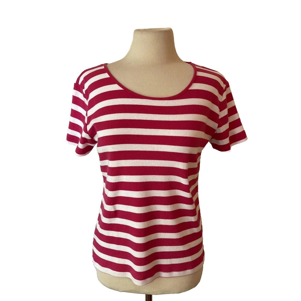 Carolyn Taylor Shirt Sz S Pink White Striped‎ T-shirt short sleeve nautical